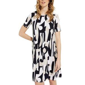 Joseph Ribkoff Black White Beige Multi Shape Dress Sz 10